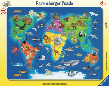Rahmenpuzzle Weltkarte mit Tieren