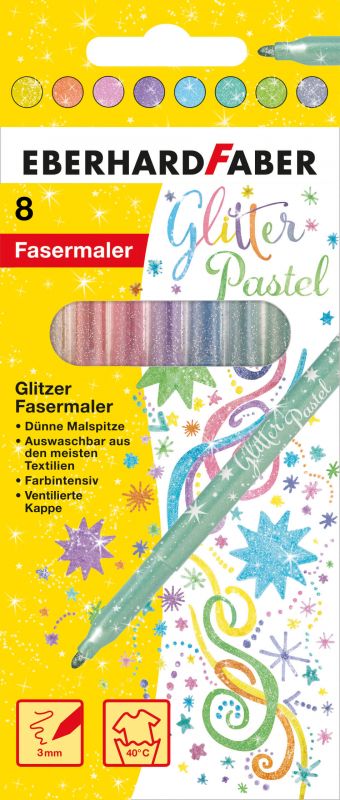 Glitzer Fasermaler pastell
