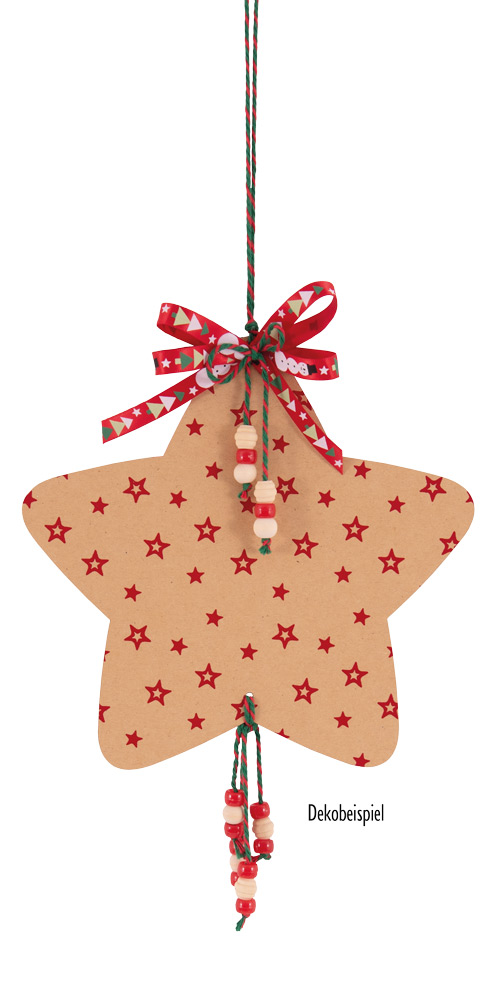Weihnachtshänger Stern natur/rot, 10 Stück