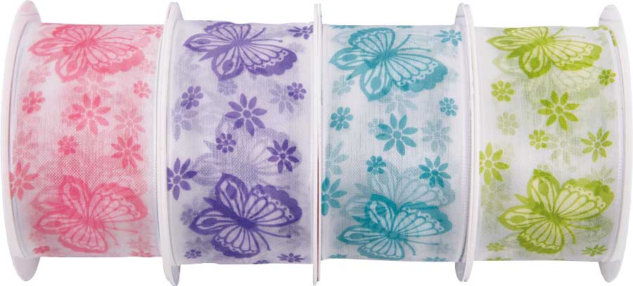 Drahtchiffonband Schmetterlinge türkis