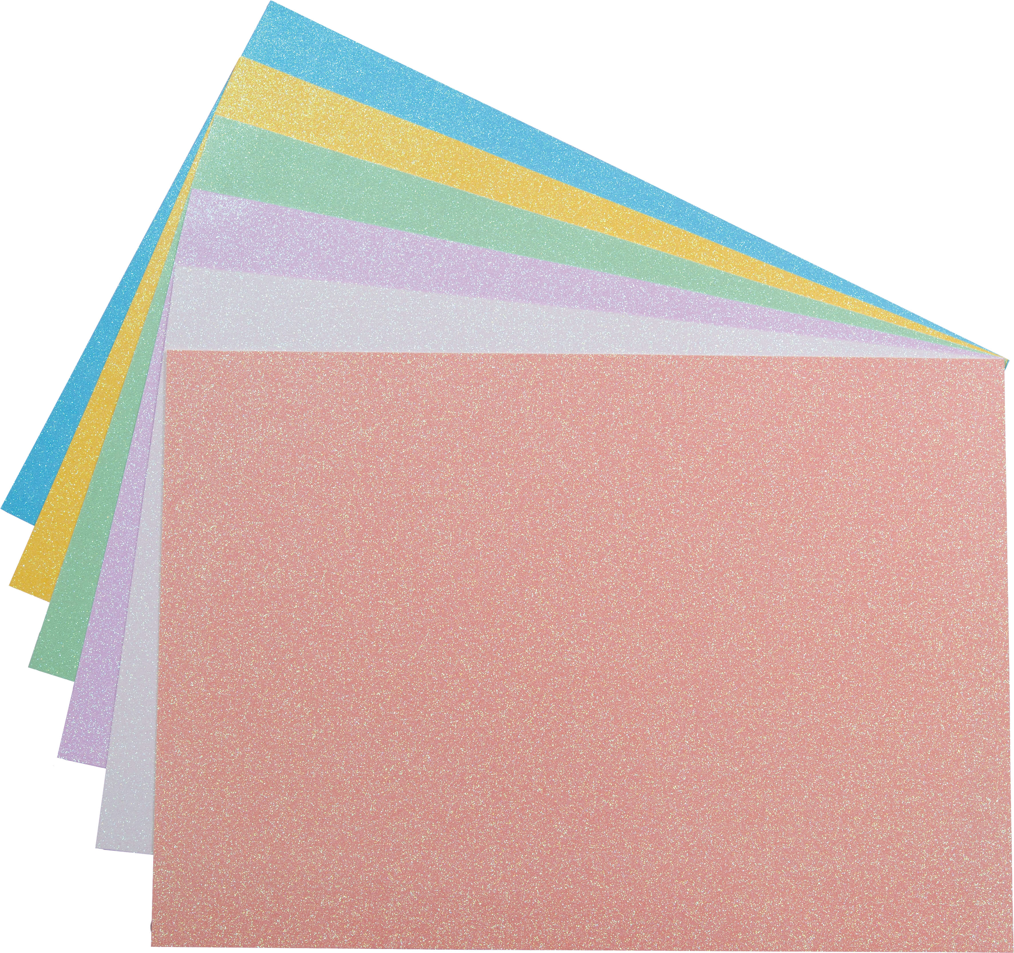 Glitterkartonsortiment pastell, 6 Bogen sortiert