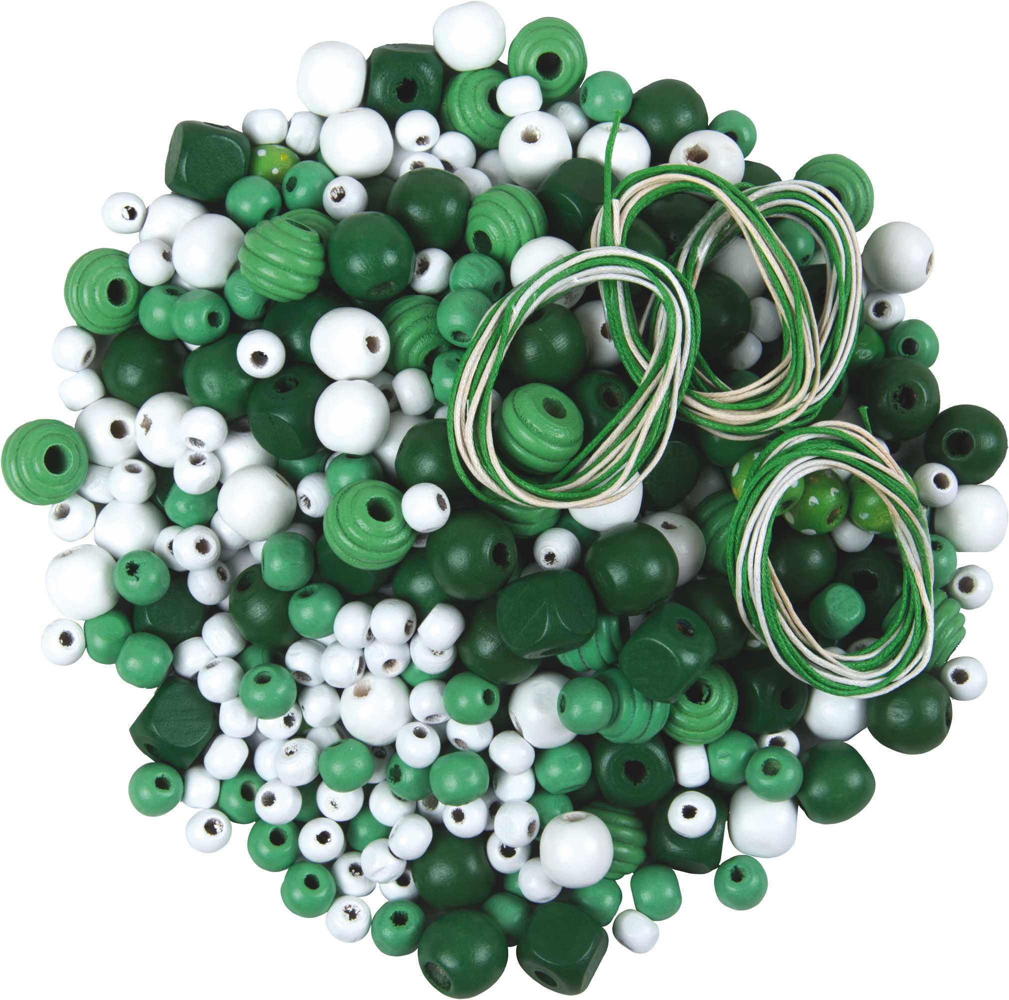 Holzperlenmischung grün, 200 g sortiert