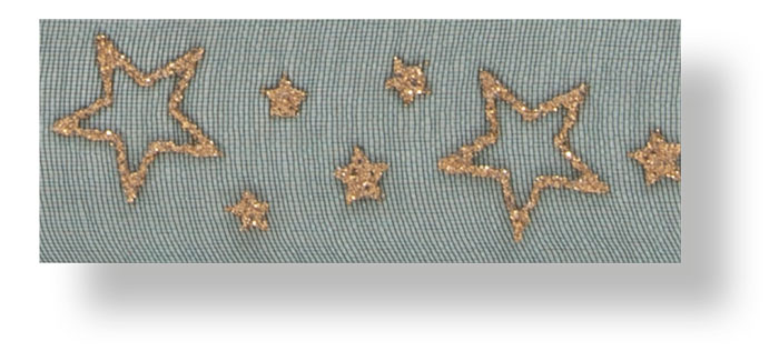 Drahtchiffonband Sterne 25 mm tannengrün/gold
