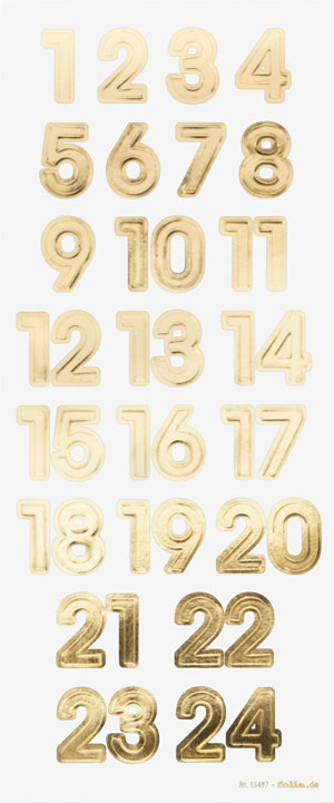 Adventskalender Sticker Zahlen gold glänzend