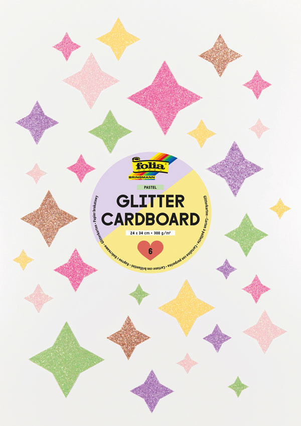 Glitterkartonsortiment pastell, 6 Bogen sortiert