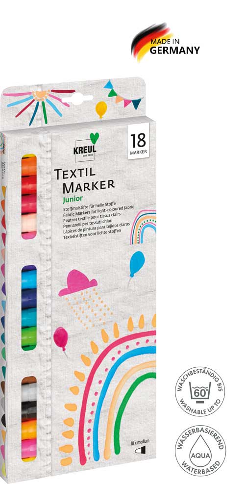 Textilmarkerset Junior, 18 Stück sortiert