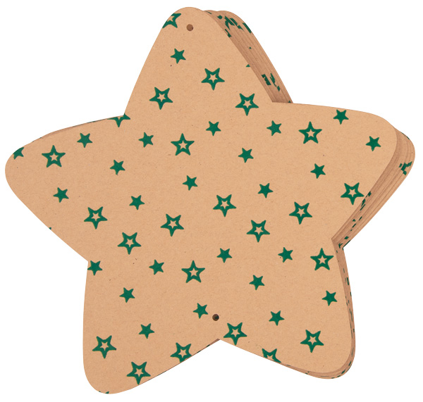 Weihnachtshänger Stern natur/grün, 10 Stück