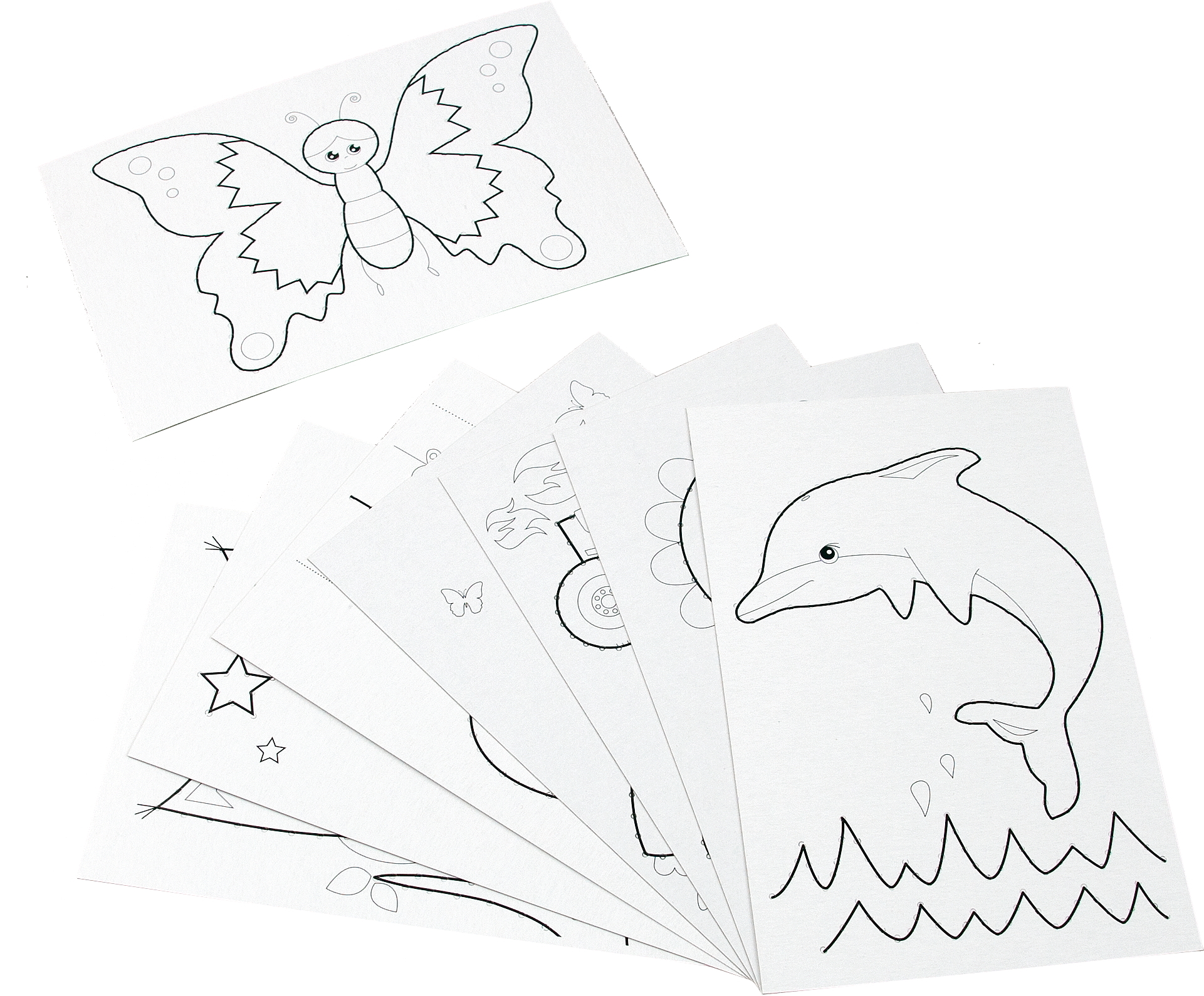 Ausnähkarten weiß, 48 Stück in 8 Motiven