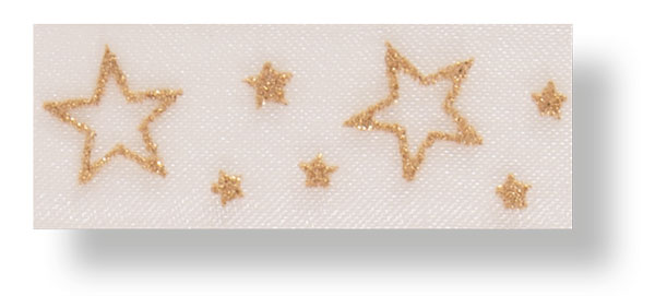 Drahtchiffonband Sterne 25 mm creme/gold