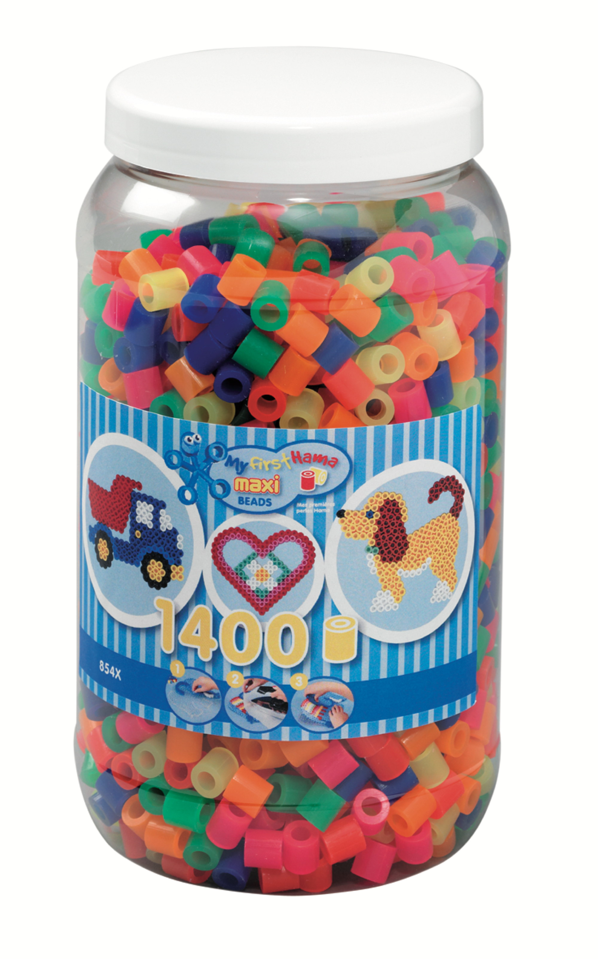 Bügelperlen maxi Dose mit 1.400 Stück neon