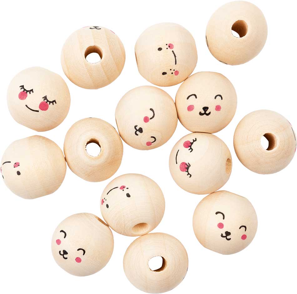Holzperlen süße Gesichter 15 Stück