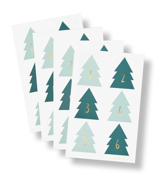 Adventskalender Sticker Tannenbäume grün