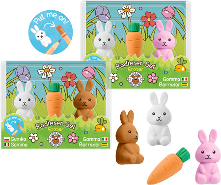 Radierer Hasen & Karotte, 3 Stück