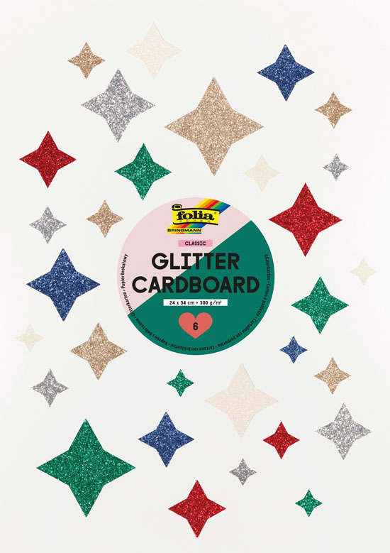 Glitterkartonsortiment classic, 6 Bogen sortiert