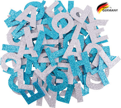 Glitter Buchstabenmix azurblau & silber