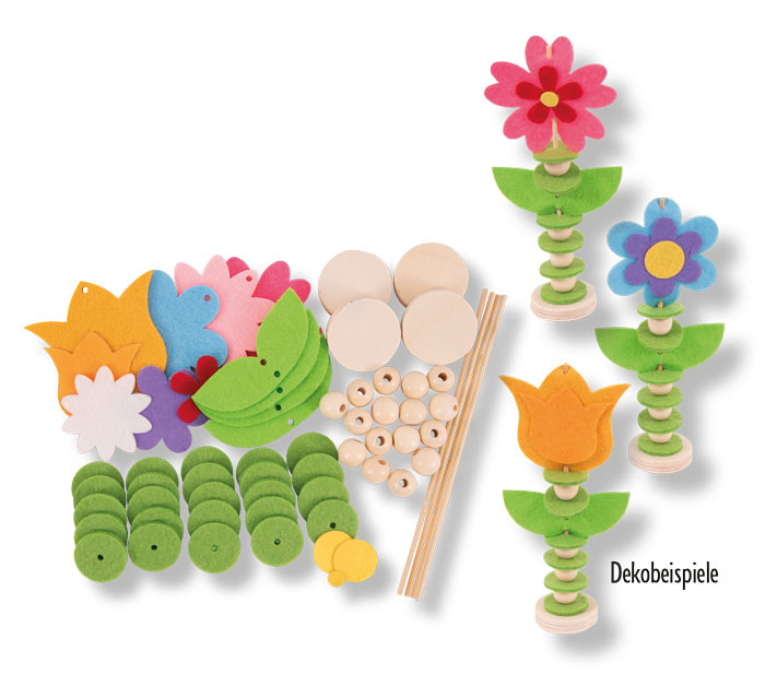 Bastelset Blumen, 63-teilig, aus Filz/Holz