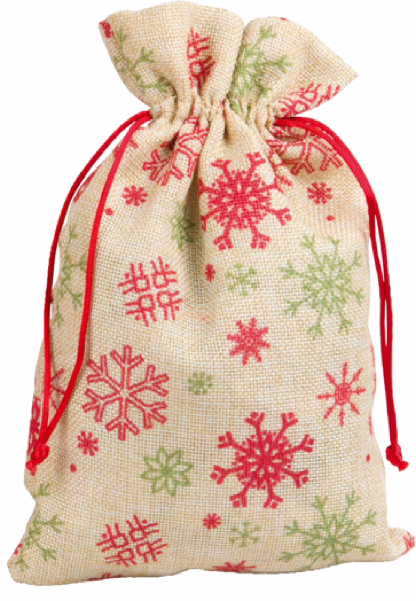 Säckchen in Jute Optik natur, mit Schneeflocken