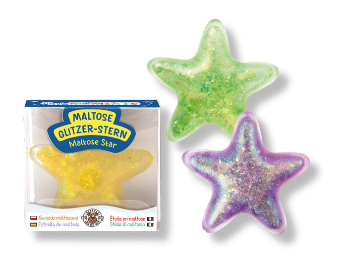 Glitzer Maltose Stern sortiert, 5,5 cm