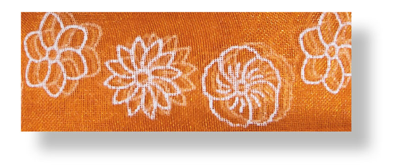 Drahtchiffonband Blumen orange