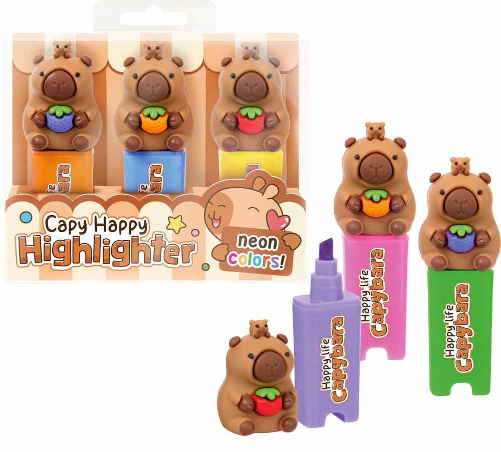 Happy Capy Highlighter, 3 Stück sortiert