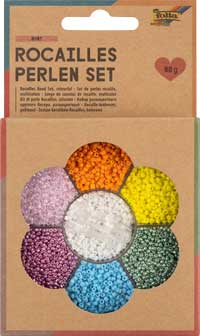 Rocaillesperlenset bunt, 90 g in 7 Farben