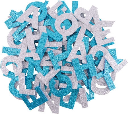 Glitter Buchstabenmix azurblau & silber