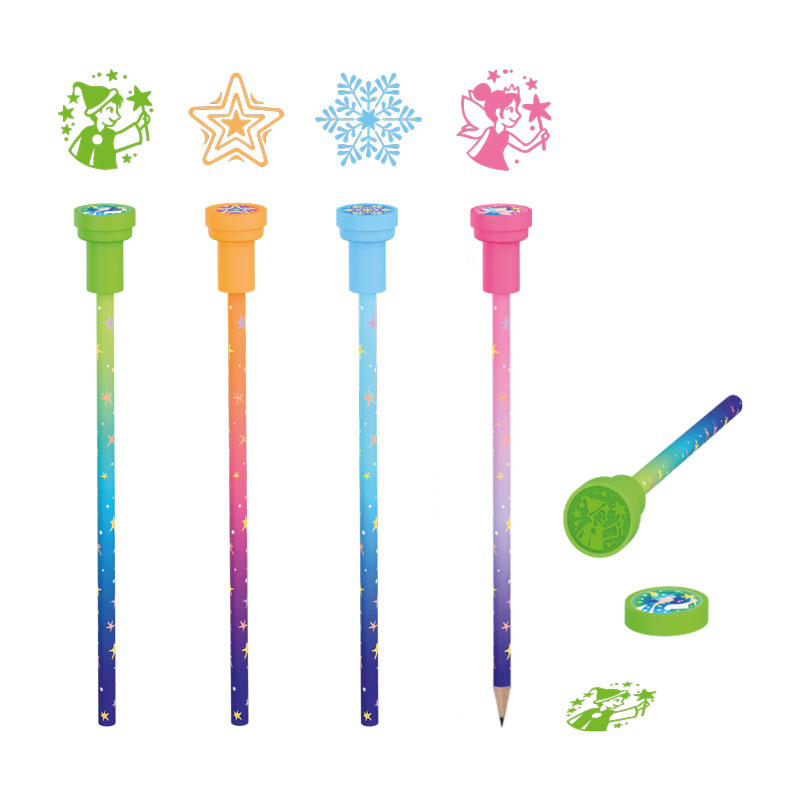 Bleistift mit Stempel sortiert
