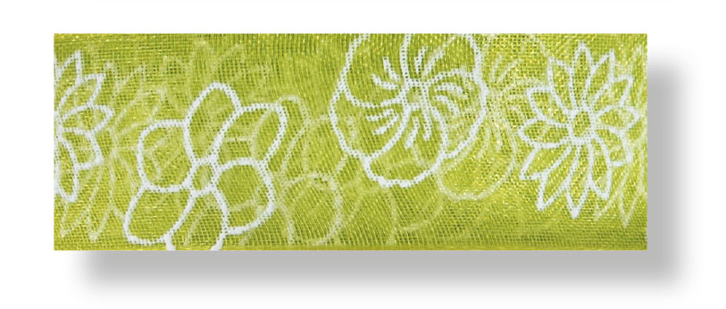 Drahtchiffonband Blumen apfelgrün