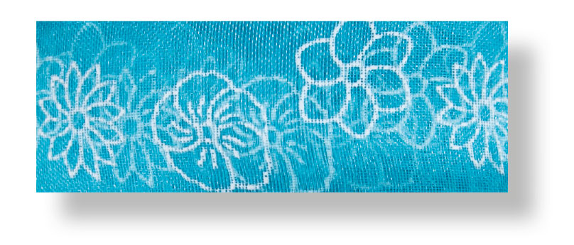 Drahtchiffonband Blumen türkis