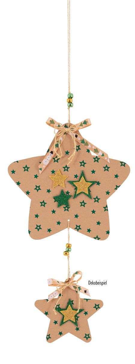 Weihnachtshänger Stern natur/grün, 10 Stück