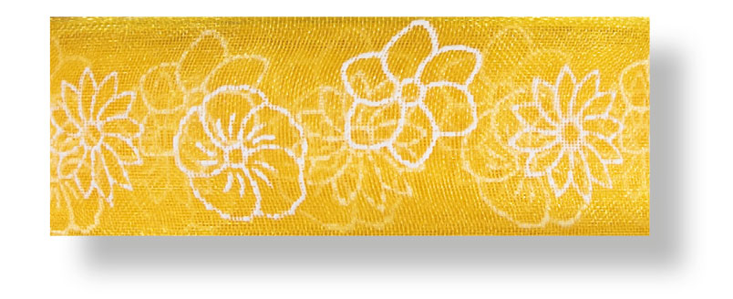 Drahtchiffonband Blumen gelb