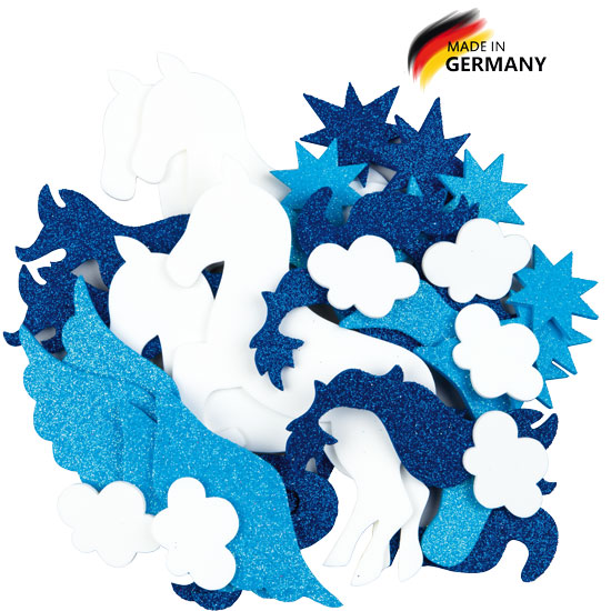 Moosgummisortiment Pegasus blau, mit Sternen
