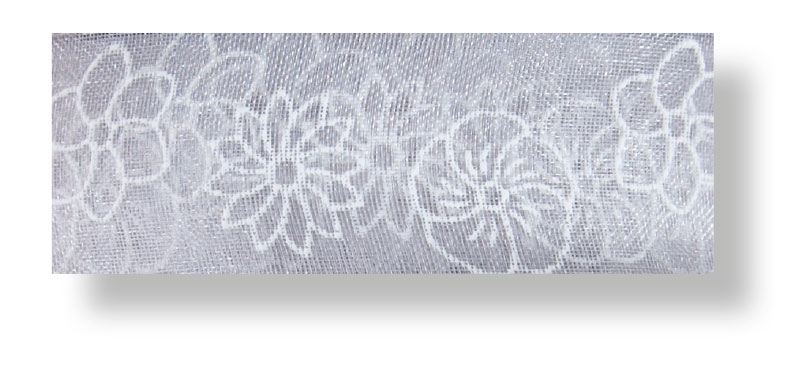 Drahtchiffonband Blumen hellgrau