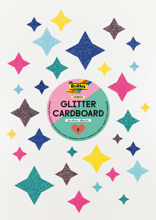 Glitterkartonsortiment rainbow, 6 Bogen sortiert