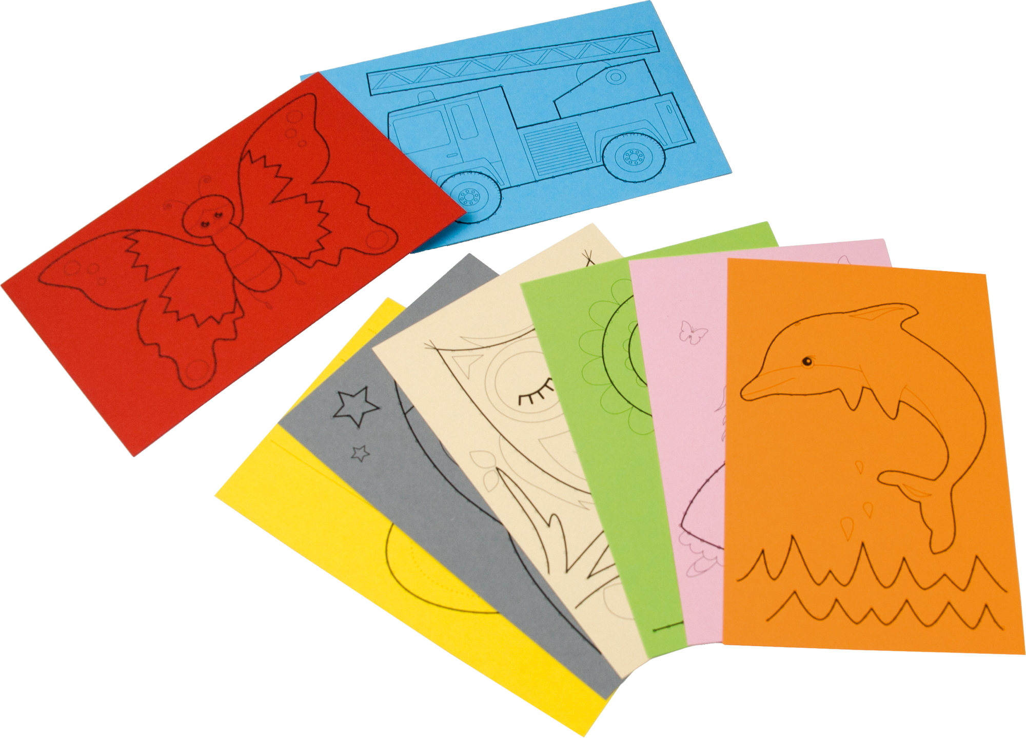 Ausnähkarten bunt, 50 Stück in 8 Motiven