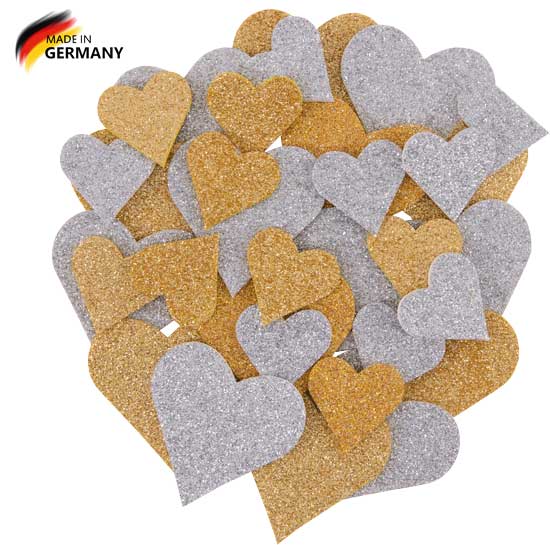 Glitterherzen gold & silber, 32 Stück sortiert