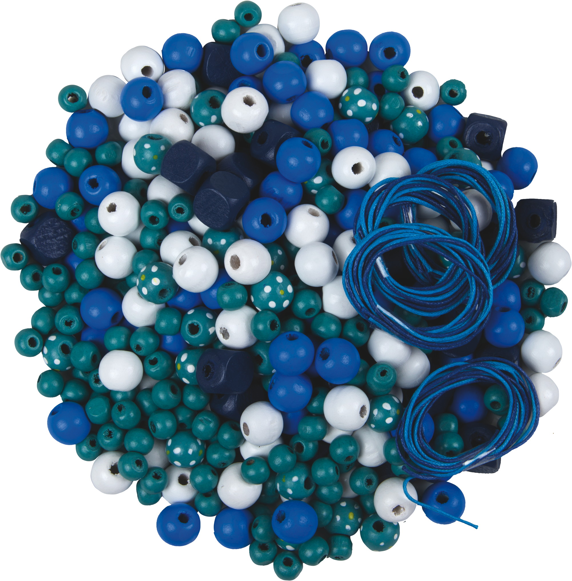 Holzperlenmischung blau, 200 g sortiert