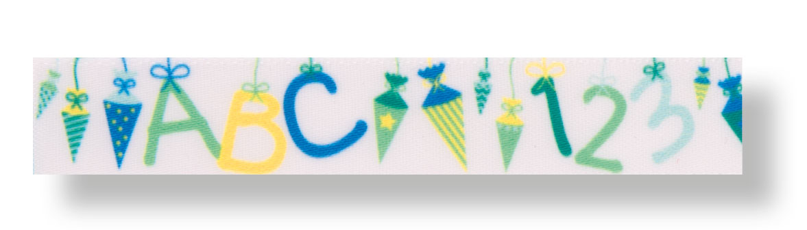 Satinband Schule blau/grün