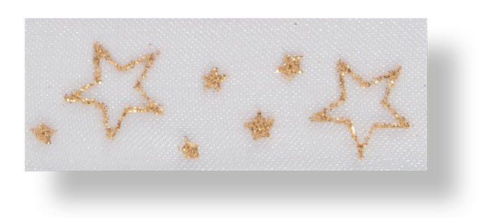 Drahtchiffonband Sterne hellblau/gold