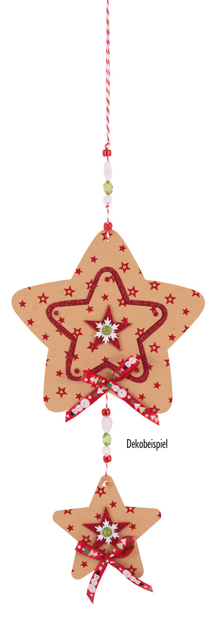Weihnachtshänger Stern natur/rot, 10 Stück