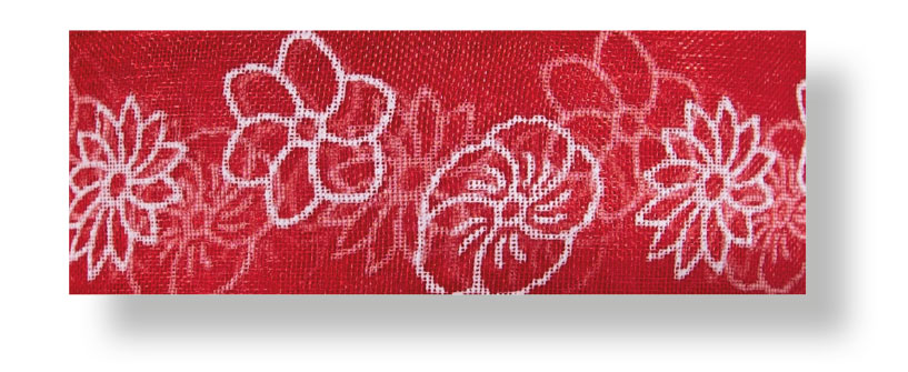 Drahtchiffonband Blumen rot