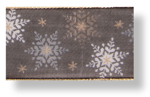 Drahtchiffonband Eiskristalle 40 mm schwarz/gold