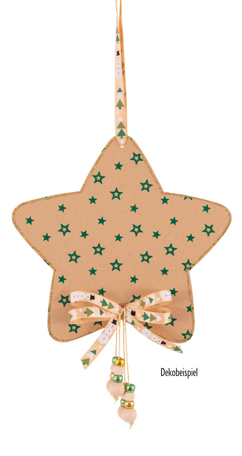 Weihnachtshänger Stern natur/grün, 10 Stück