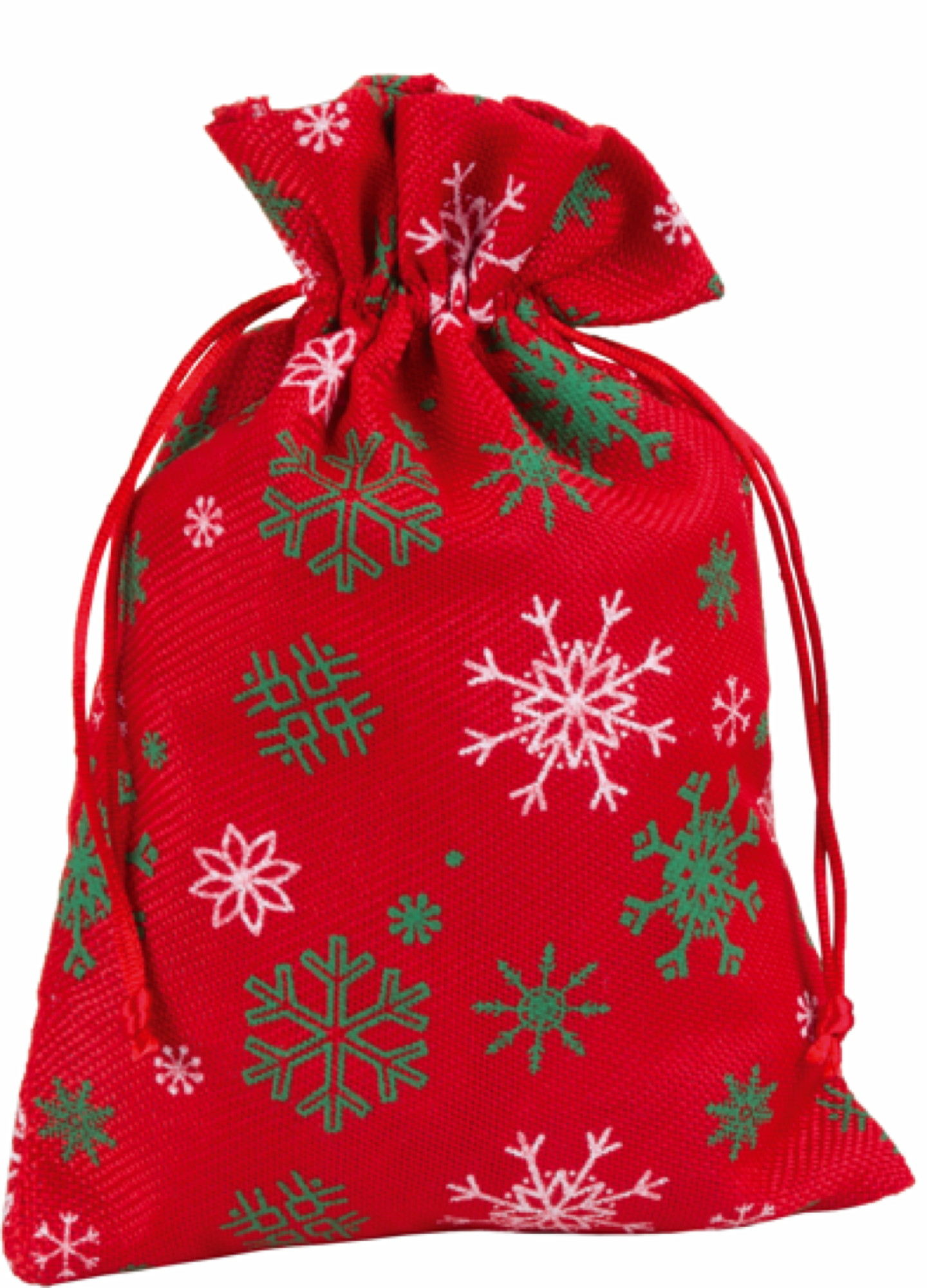 Säckchen in Jute Optik rot, mit Schneeflocken