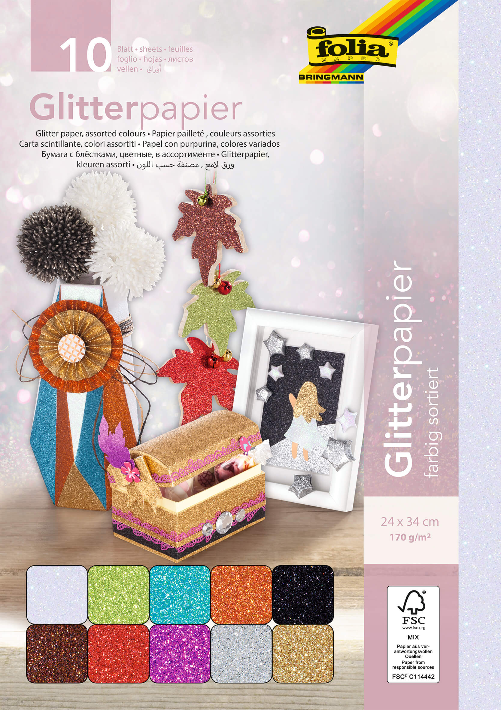 Glitterpapiersortiment 10 Bogen sortiert