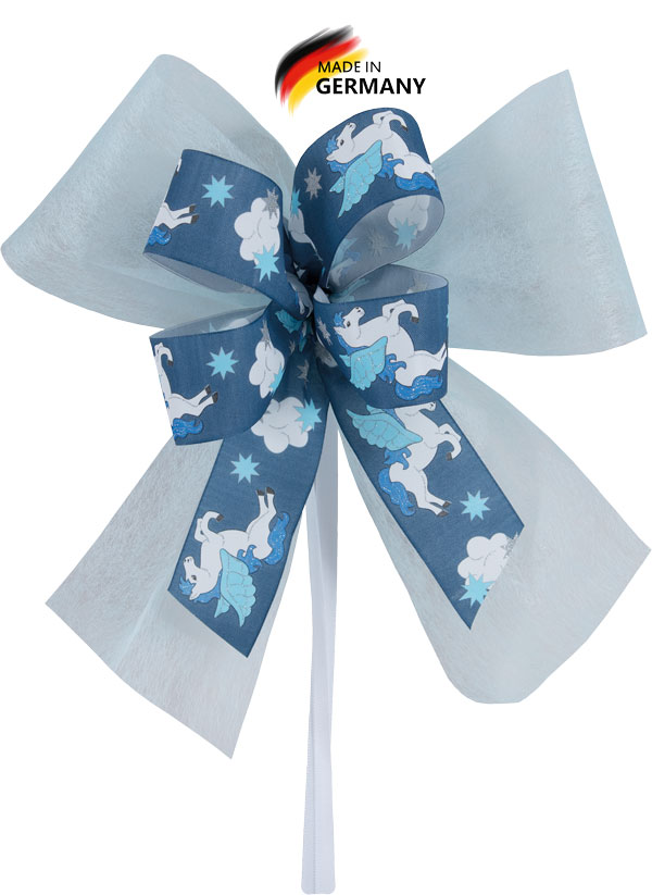 Schultütenschleife zartblau mit Pegasus