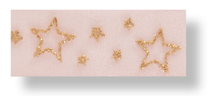 Drahtchiffonband Sterne 25 mm rosa/gold