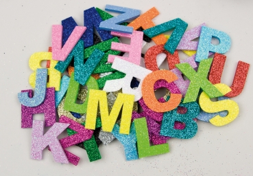 Glitter Buchstabenmix, 52 Stück sortiert